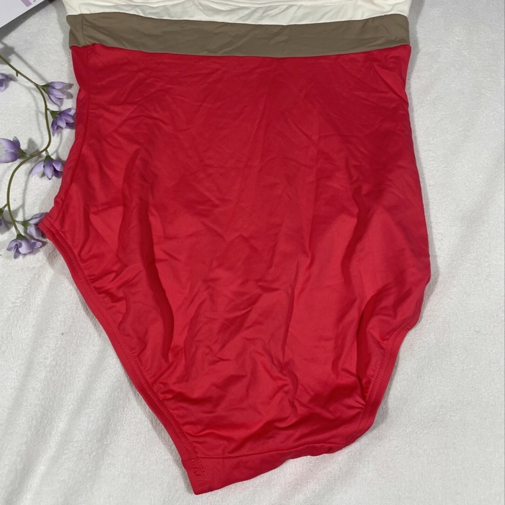 NWT DKNY [SZ 6 ] Colorblock V Neck Maillot One Piece Swimsuit‎ Coral - Picture 8 of 12